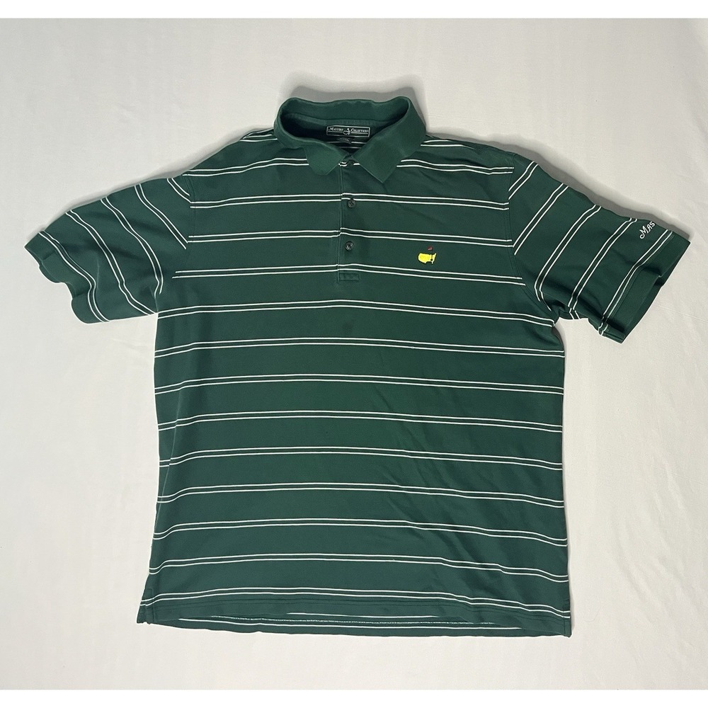 Masters Collection Polo Golf Shirt Mens XL Green Striped Pima Cotton S/S